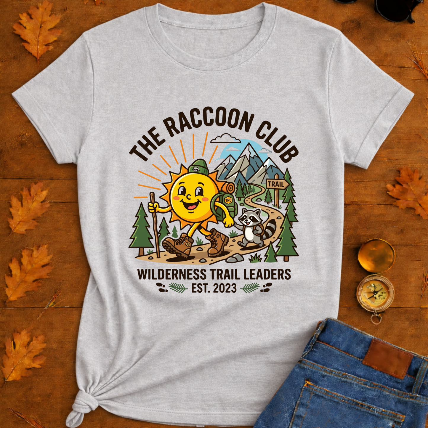Hiking Sun T-Shirt — Smiling Sun in Boots Trail Tee