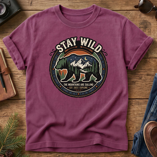 Stay Wild Tee – bear and mountain badge graphic tee, product photo 1