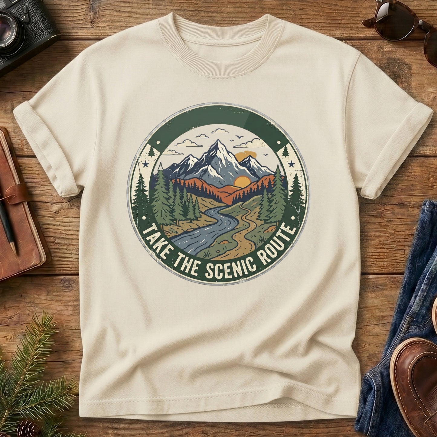 Take The Scenic Route Tee – scenic route road trip graphic on Ivory Comfort Colors t-shirt