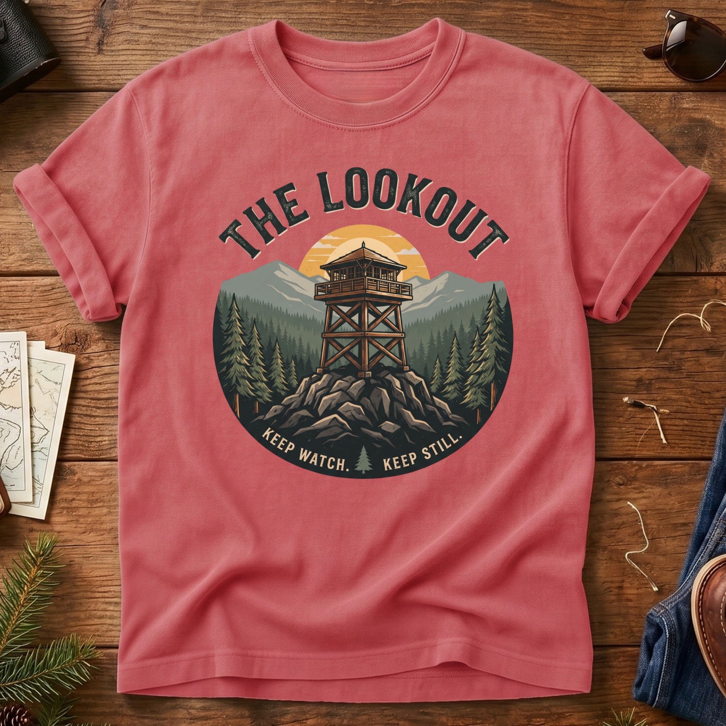 The Lookout Tee – fire lookout tower graphic tee in Watermelon, product photo 6