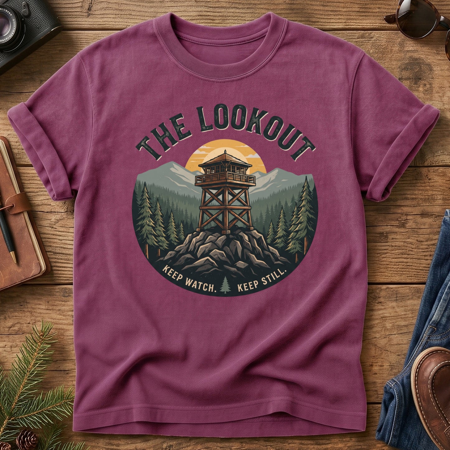 The Lookout Tee – fire lookout tower graphic tee in Berry, product photo 2