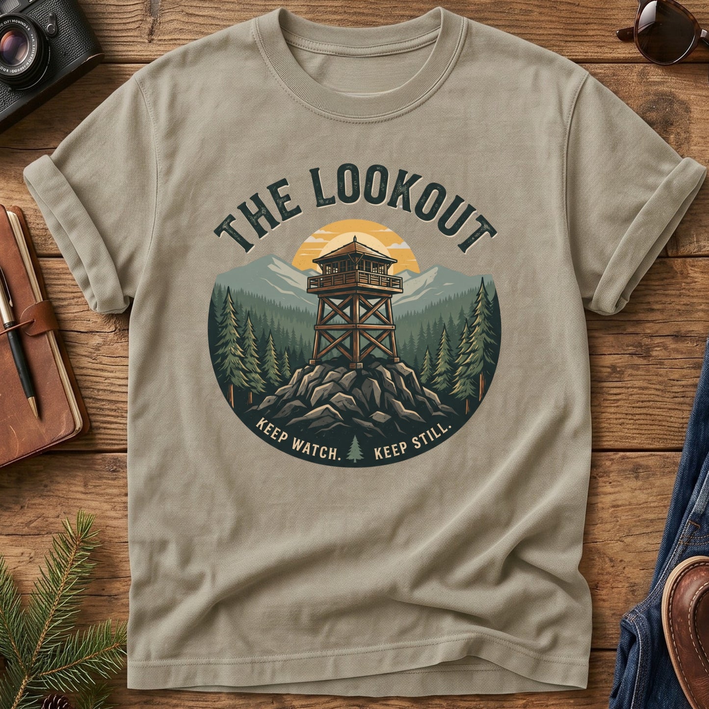 The Lookout Tee – fire lookout tower graphic tee in Khaki, product photo 4