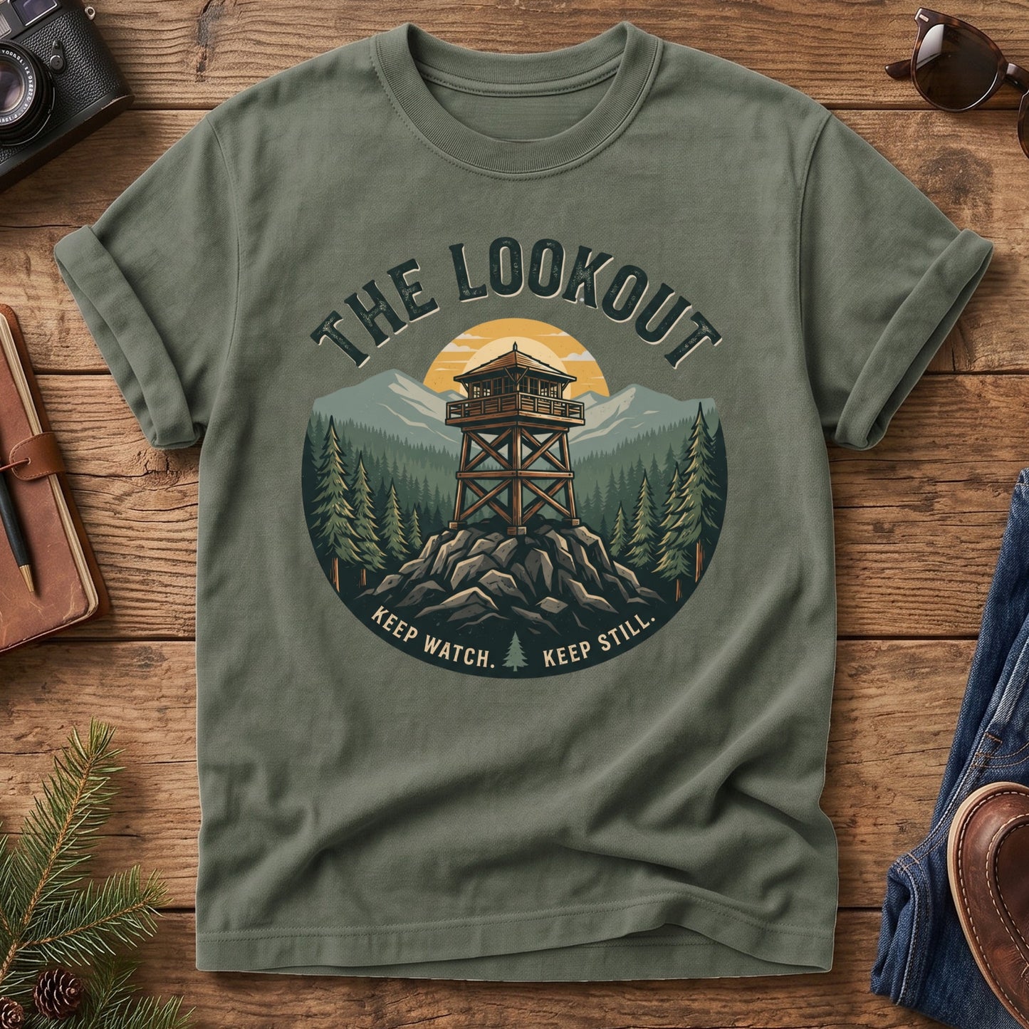 The Lookout Tee – fire lookout tower graphic tee in Moss, product photo 5