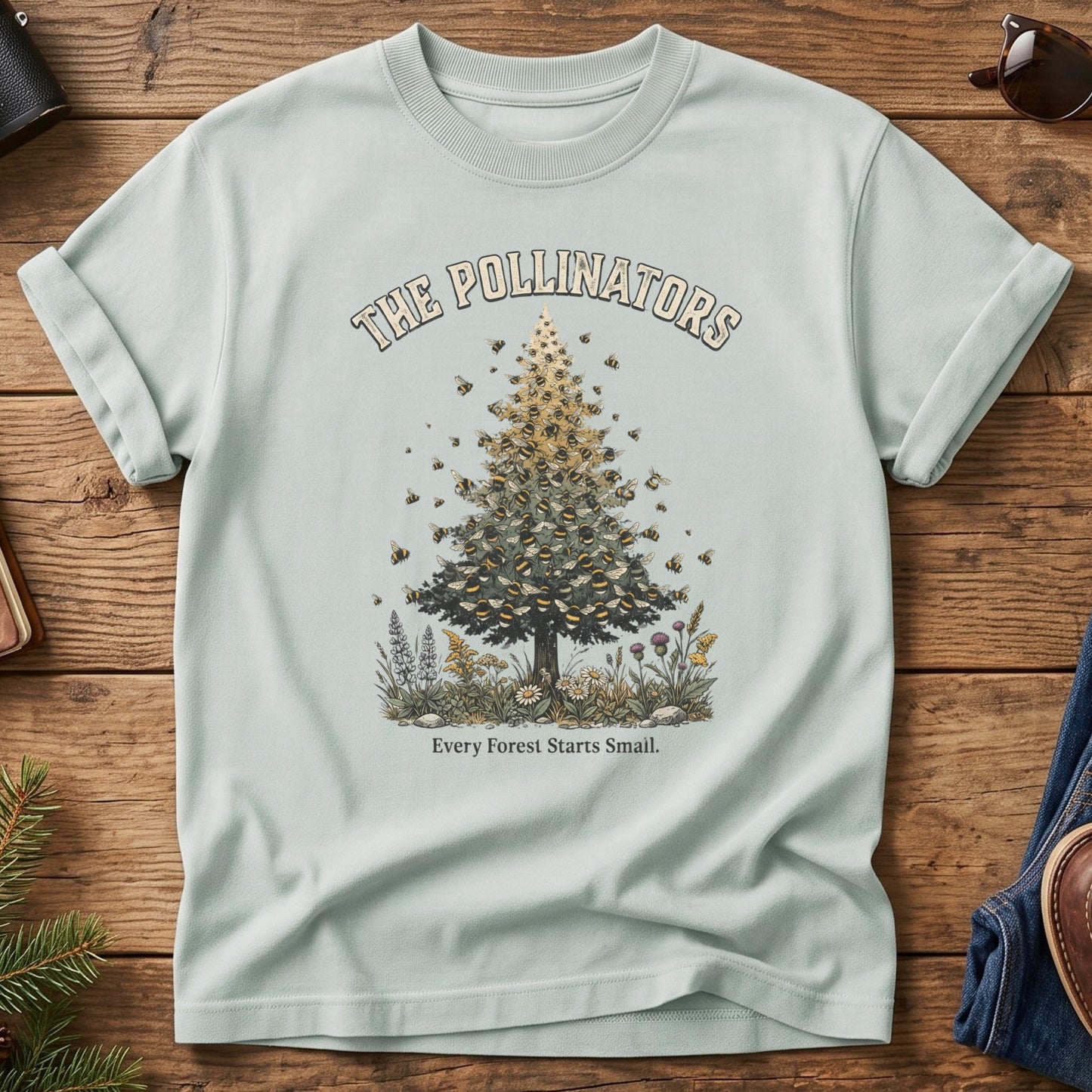 The Pollinators Tee – bee, butterfly, and hummingbird garden graphic tee, product photo 1