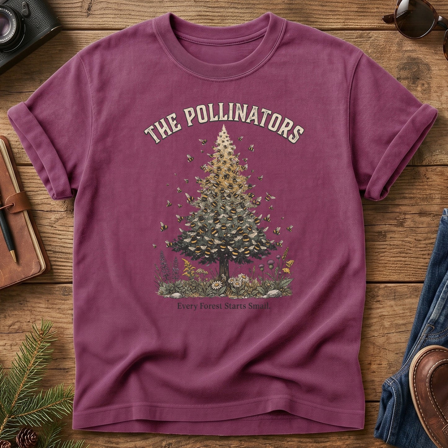 The Pollinators Tee – bee, butterfly, and hummingbird garden graphic tee, product photo 2