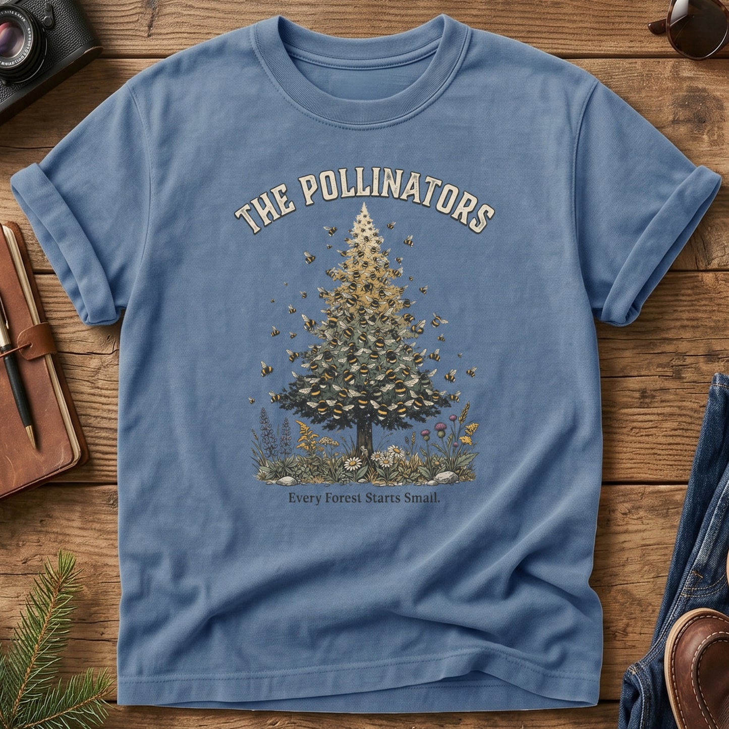 The Pollinators Tee – bee, butterfly, and hummingbird garden graphic tee, product photo 3
