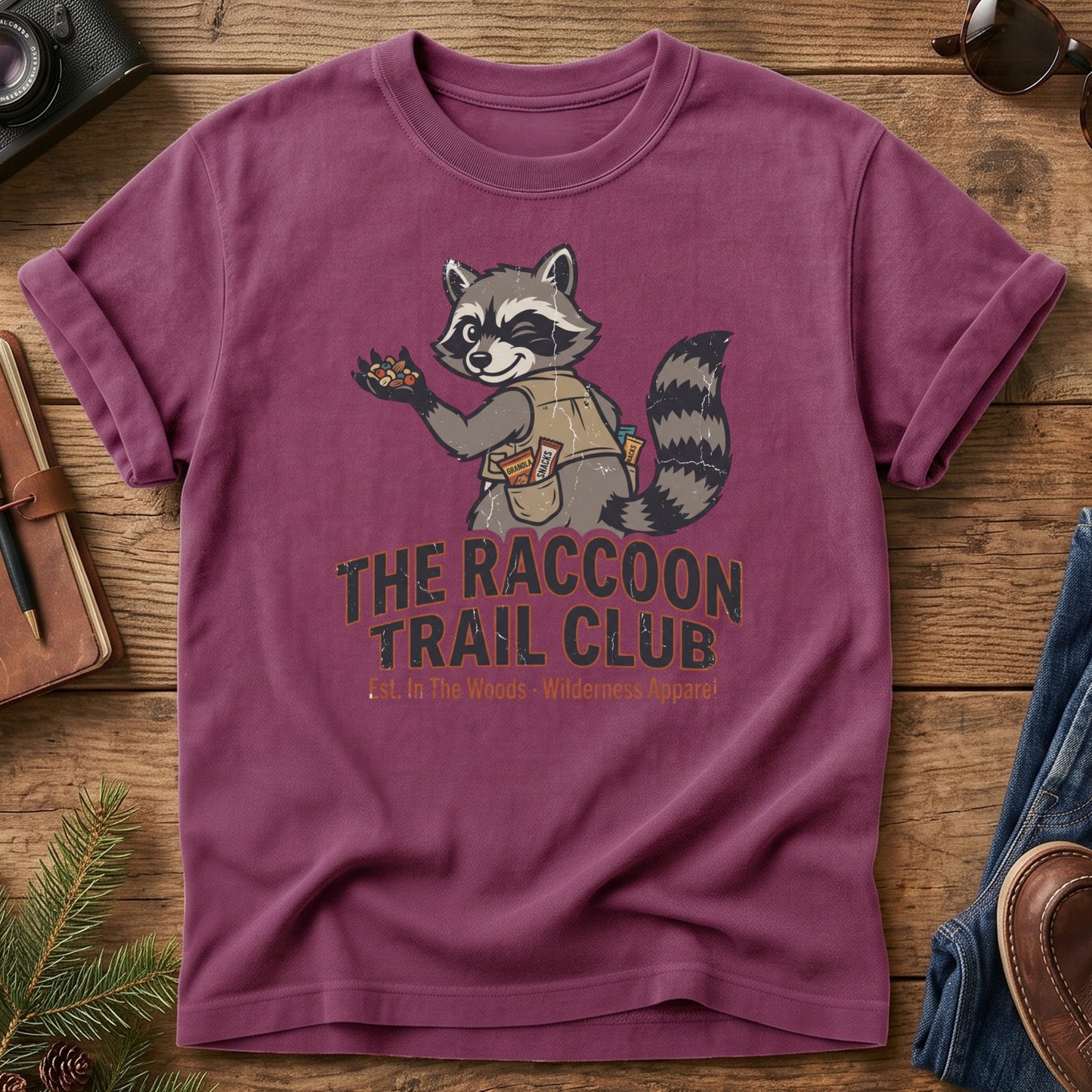 The Raccoon Trail Club Snack Vest Raccoon Mascot Tee