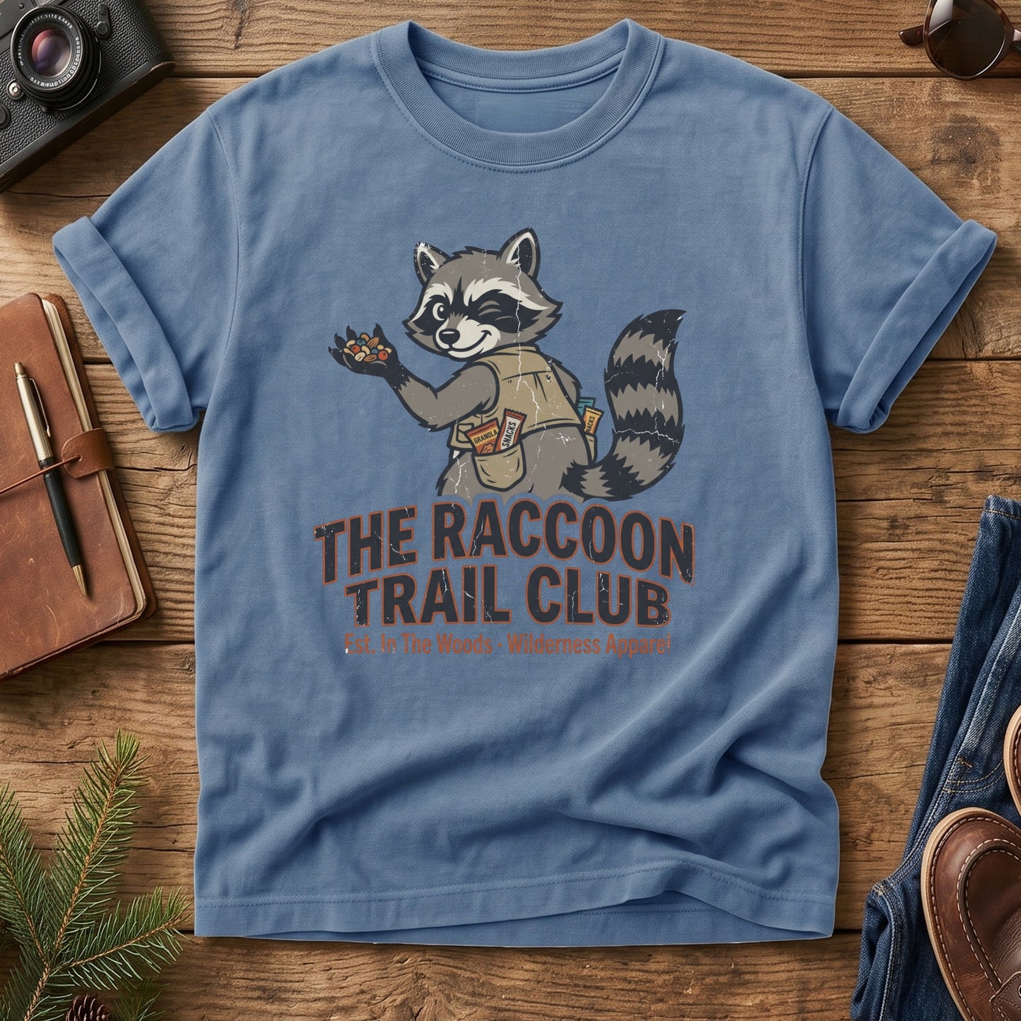The Raccoon Trail Club Snack Vest Raccoon Mascot Tee