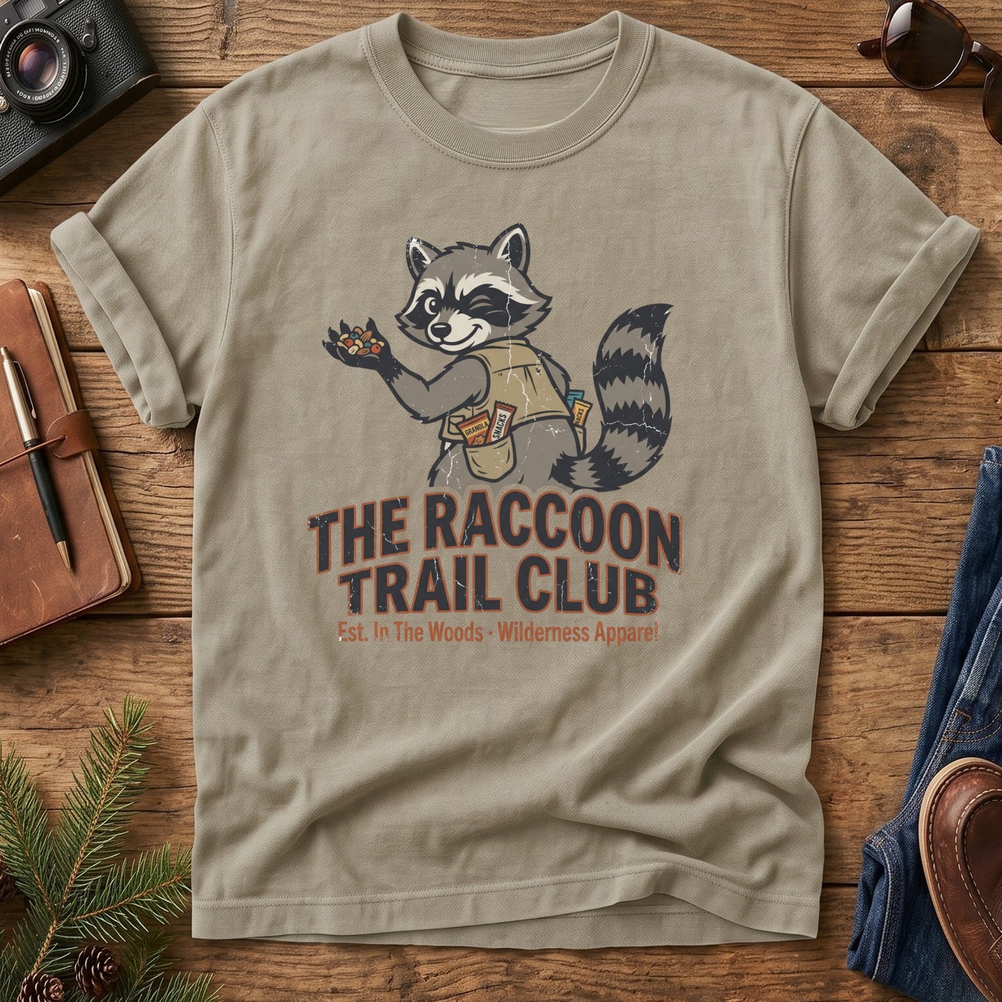 The Raccoon Trail Club Snack Vest Raccoon Mascot Tee