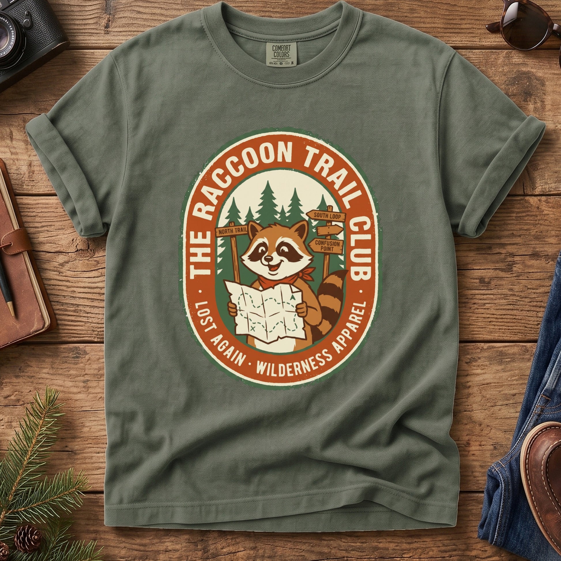 The Raccoon Trail Club Tee – additional angle showing print