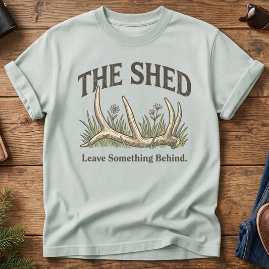 The Shed Hunter Tee – shed antler and wildflower graphic tee, product photo 1