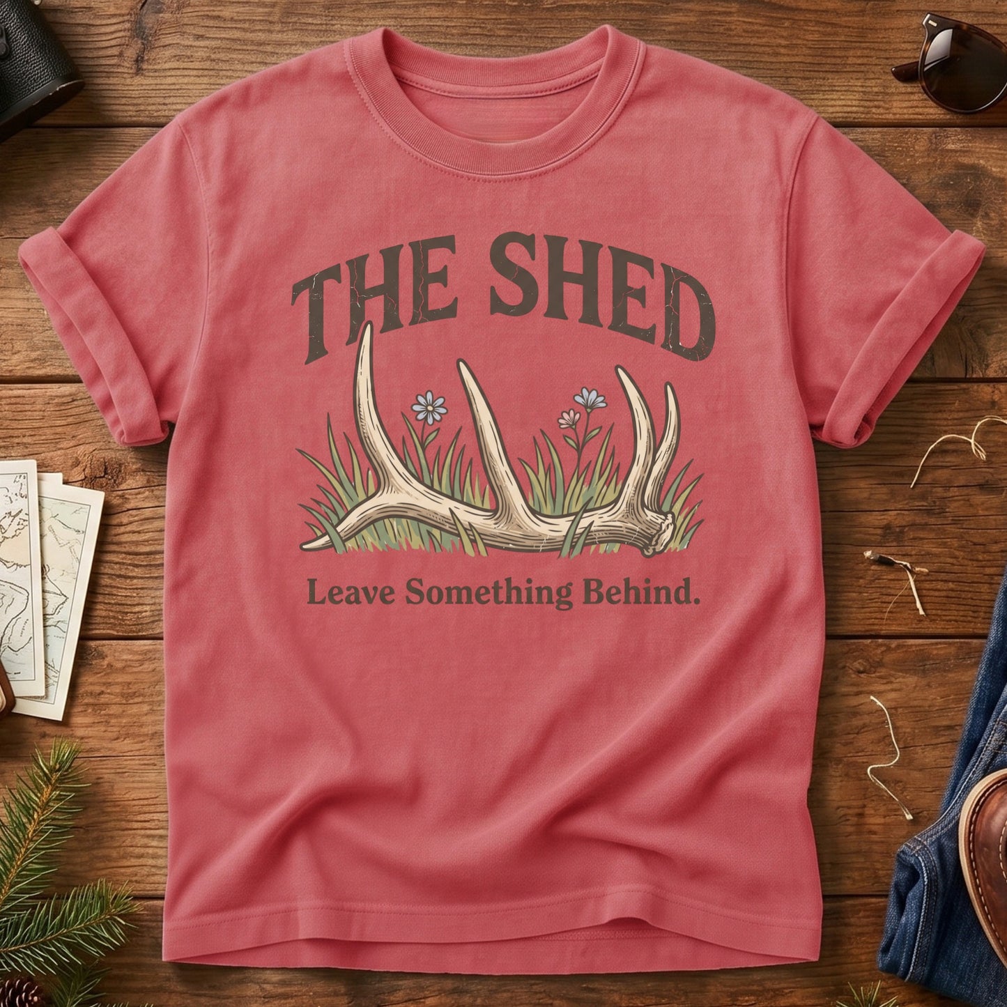 The Shed Hunter Tee – shed antler and wildflower graphic tee, product photo 6