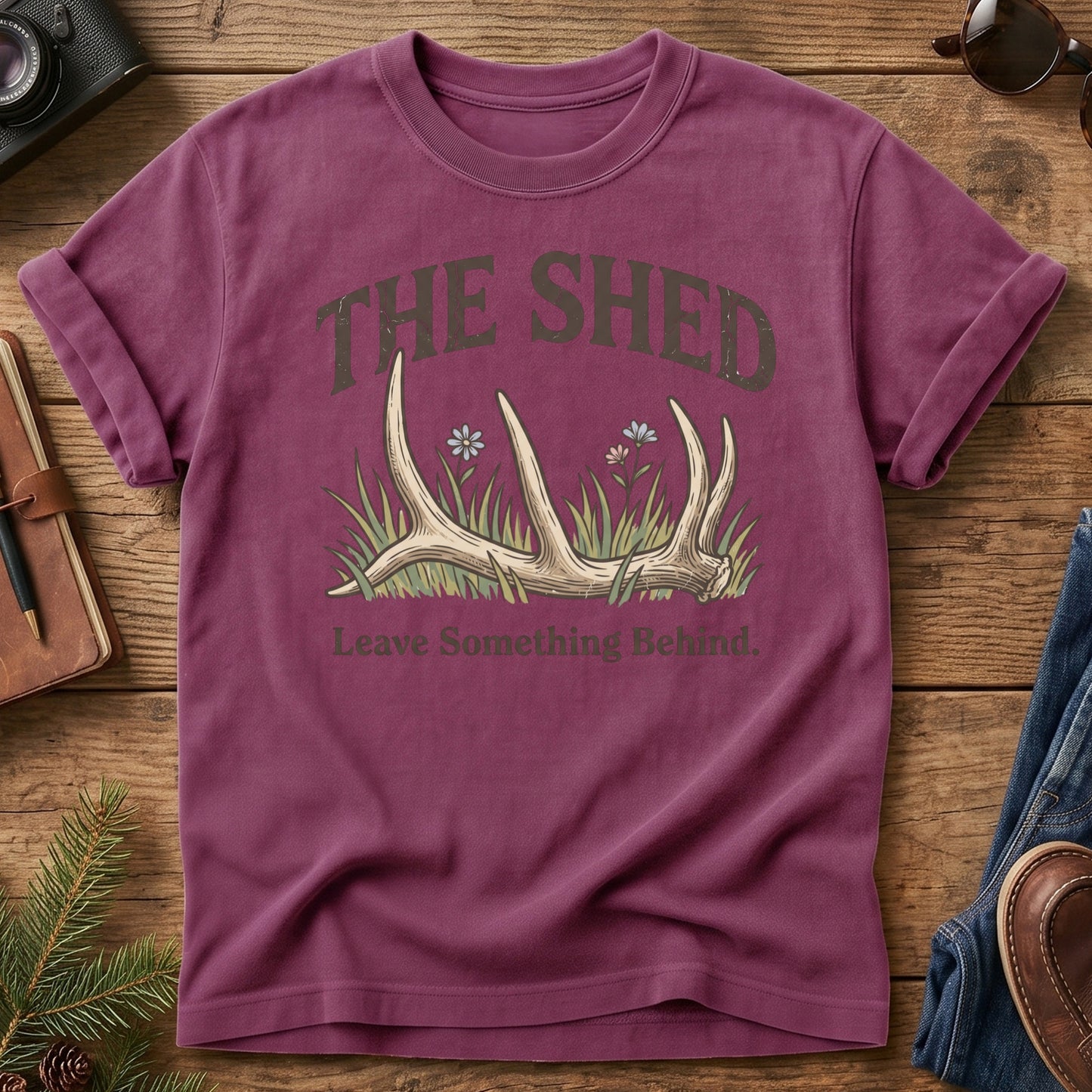 The Shed Hunter Tee – shed antler and wildflower graphic tee, product photo 2