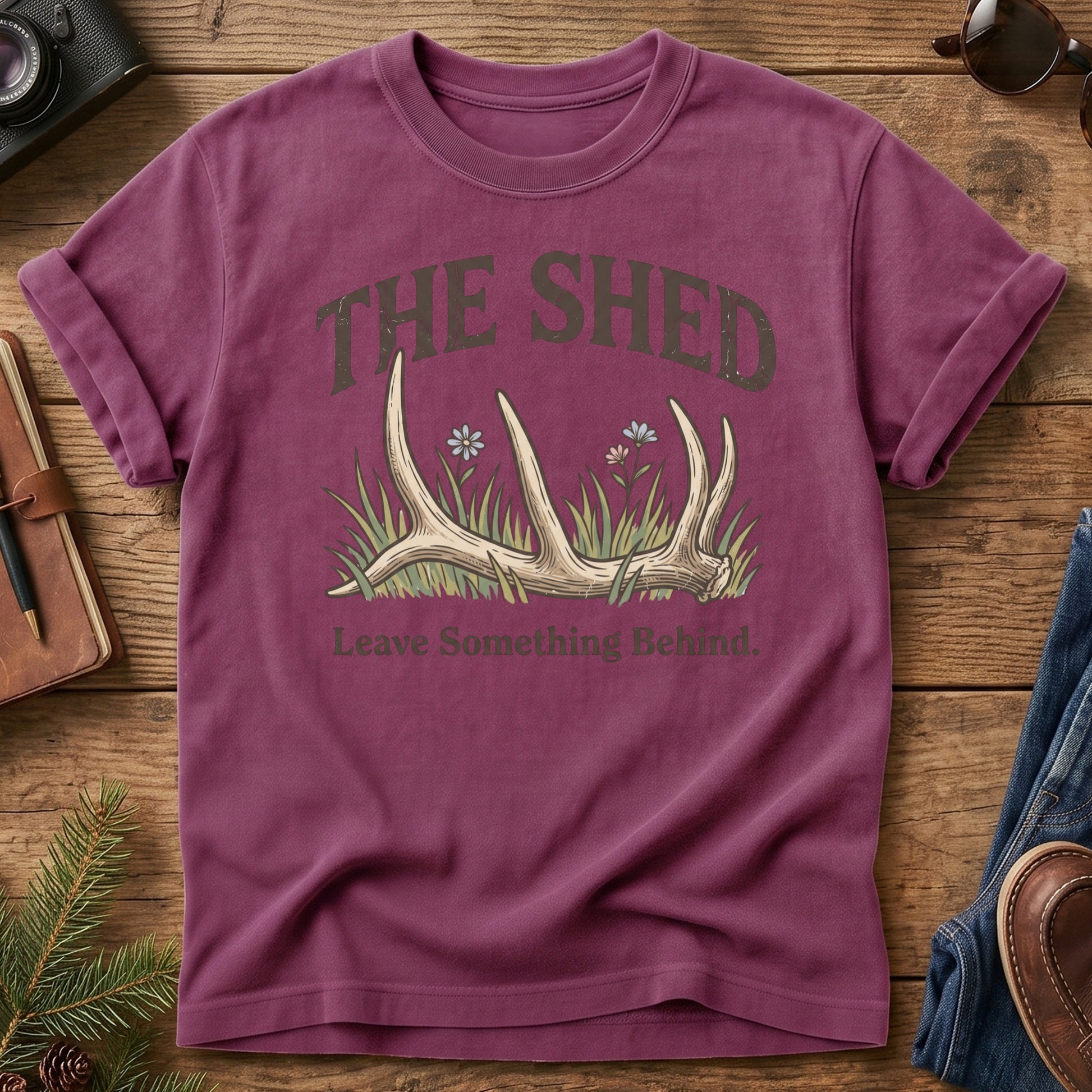 The Shed Hunter Tee – shed antler and wildflower graphic tee, product photo 2