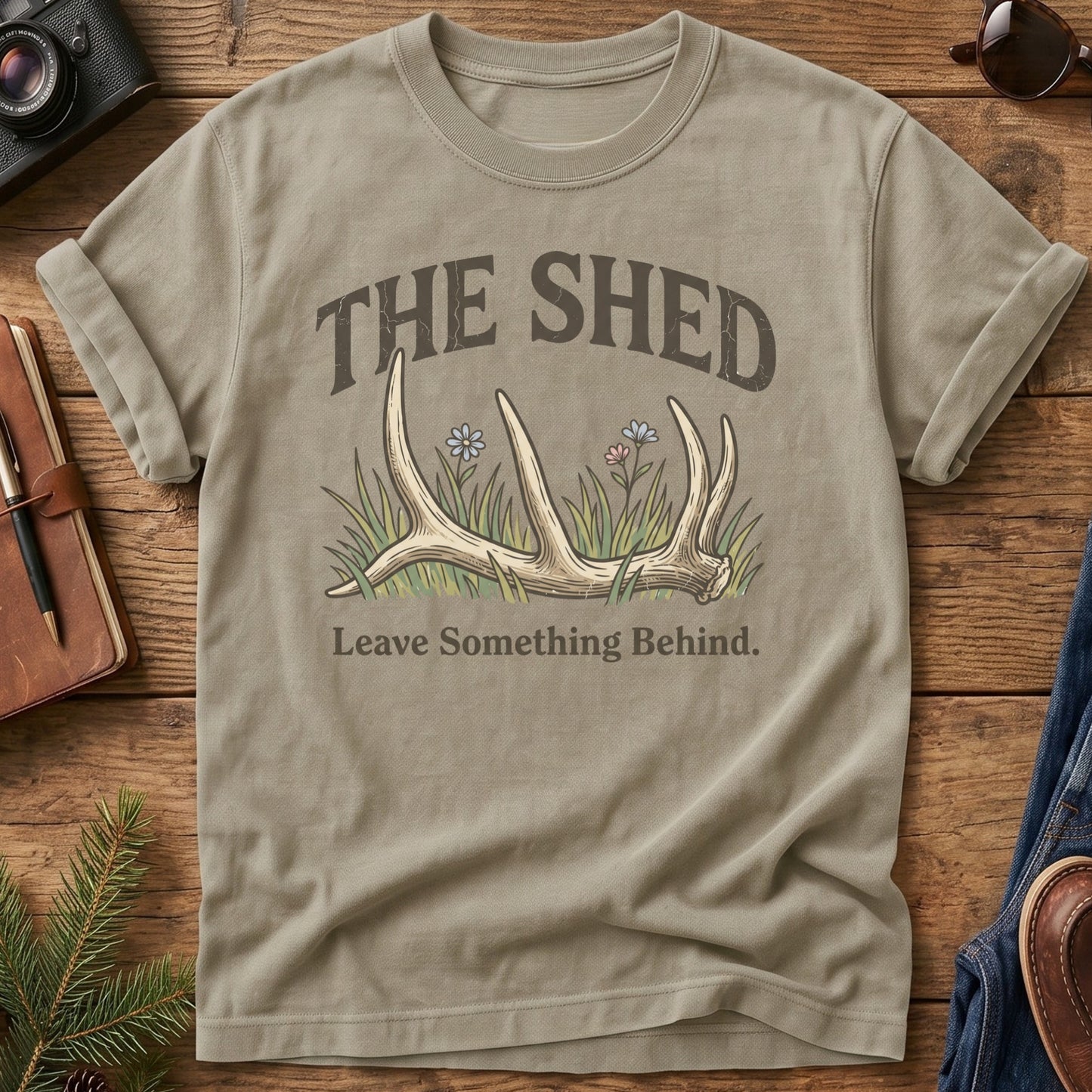 The Shed Hunter Tee – shed antler and wildflower graphic tee, product photo 4