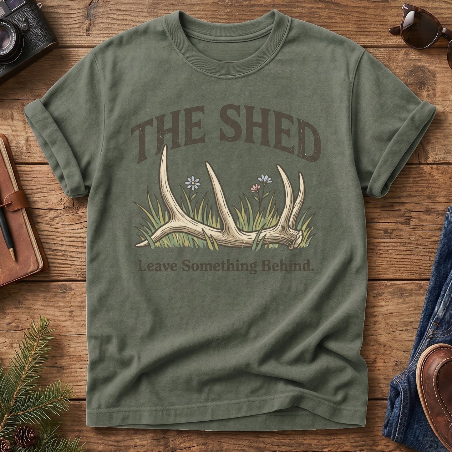 The Shed Hunter Tee – shed antler and wildflower graphic tee, product photo 5