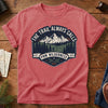 The Trail Always Calls Tee in Watermelon — vintage mountain badge design