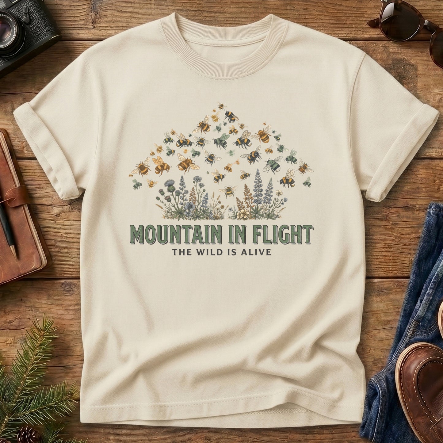 The Wild Is Alive Tee – mountain ridge and wildlife silhouette graphic tee, product photo 3