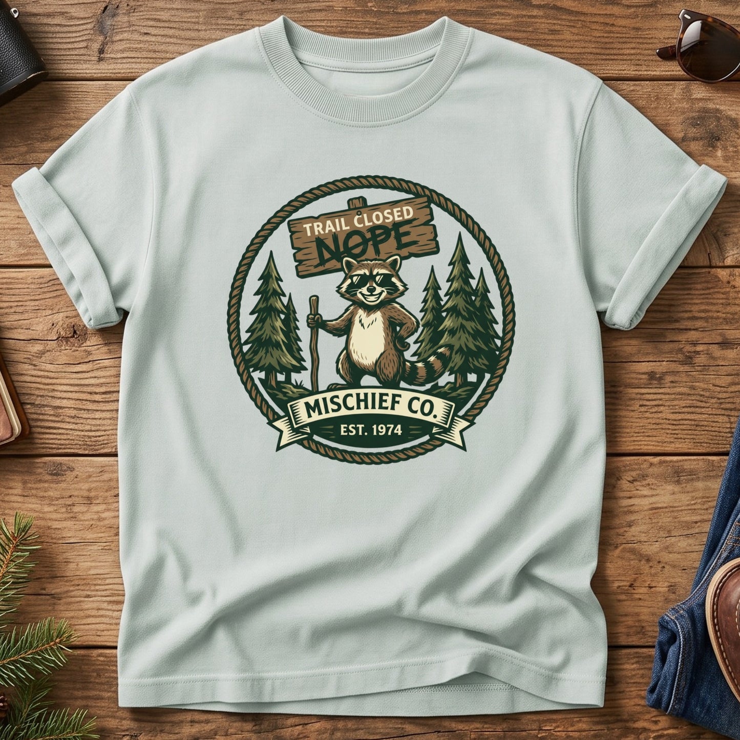 Trail Closed, Nope – Mischief Co. Raccoon Tee