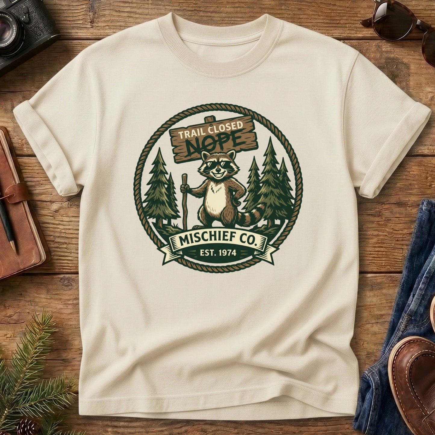 Trail Closed, Nope – Mischief Co. Raccoon Tee