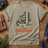 Trail Mischief Raccoon Tee – close-up of trail mischief artwork