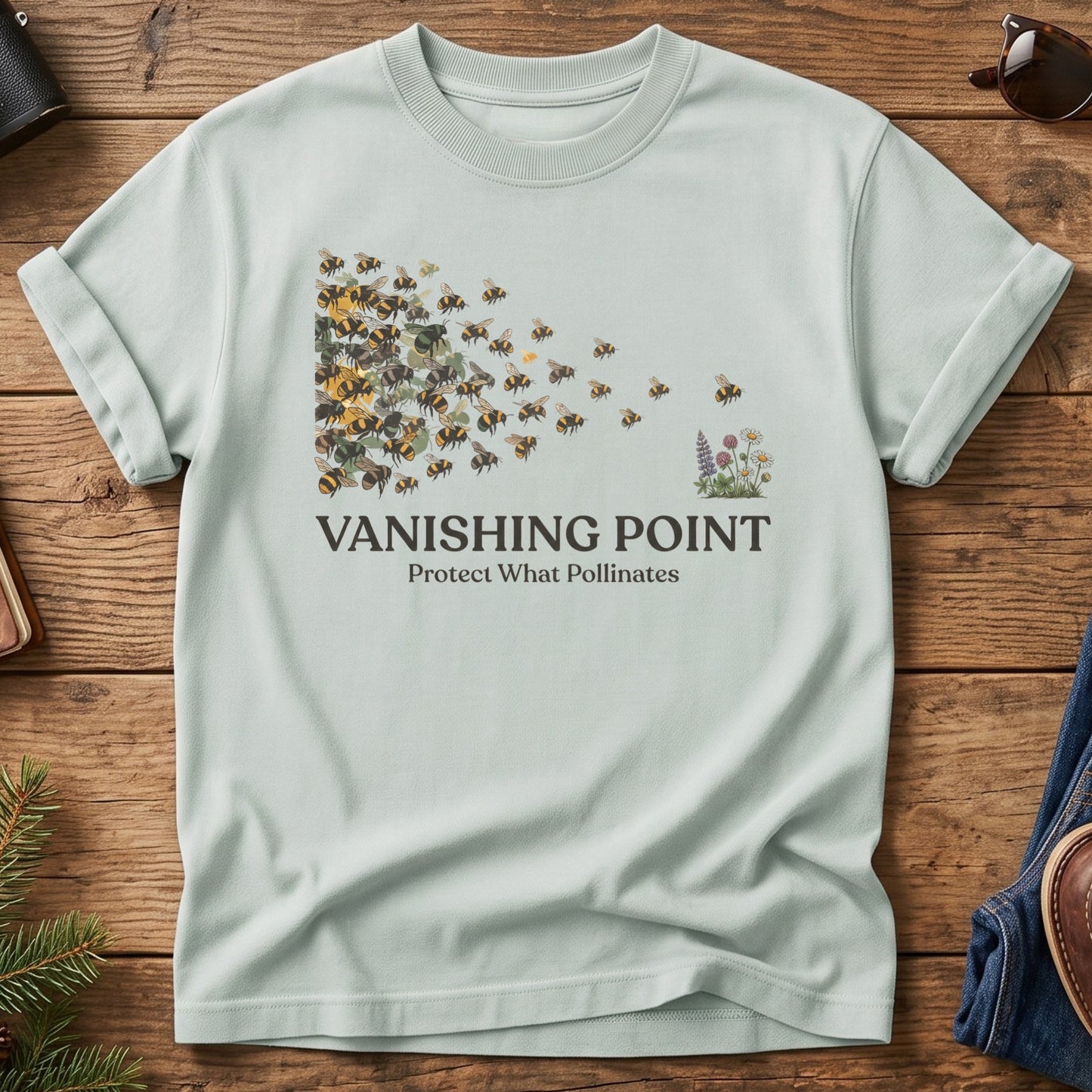 Protect What Pollinates Tee – fading bee swarm graphic tee, product photo 1
