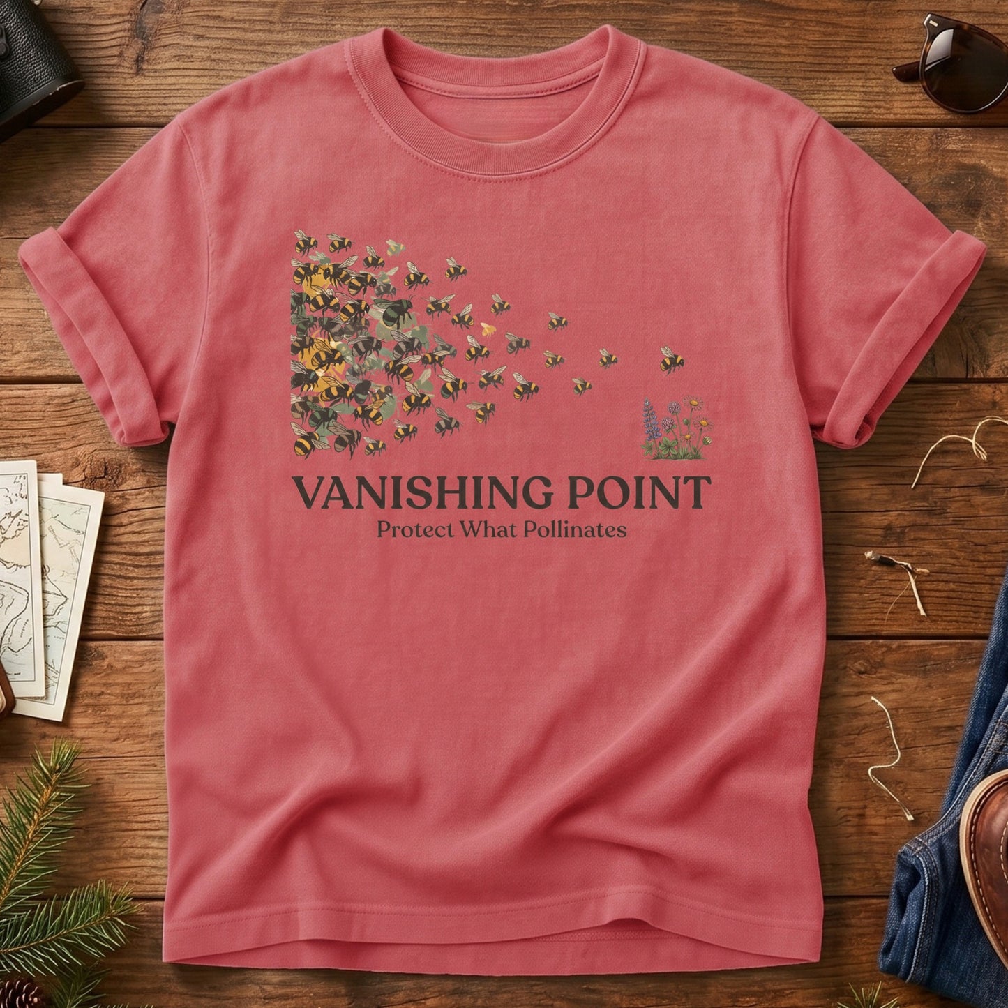 Protect What Pollinates Tee – fading bee swarm graphic tee, product photo 5