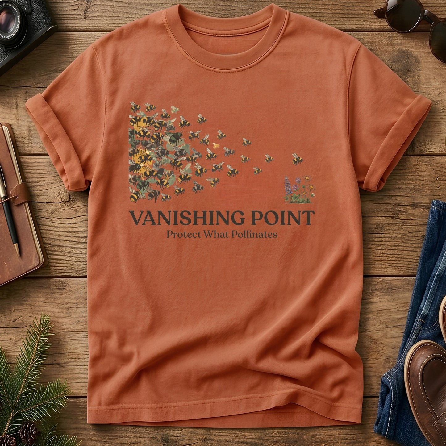 Protect What Pollinates Tee – fading bee swarm graphic tee, product photo 6