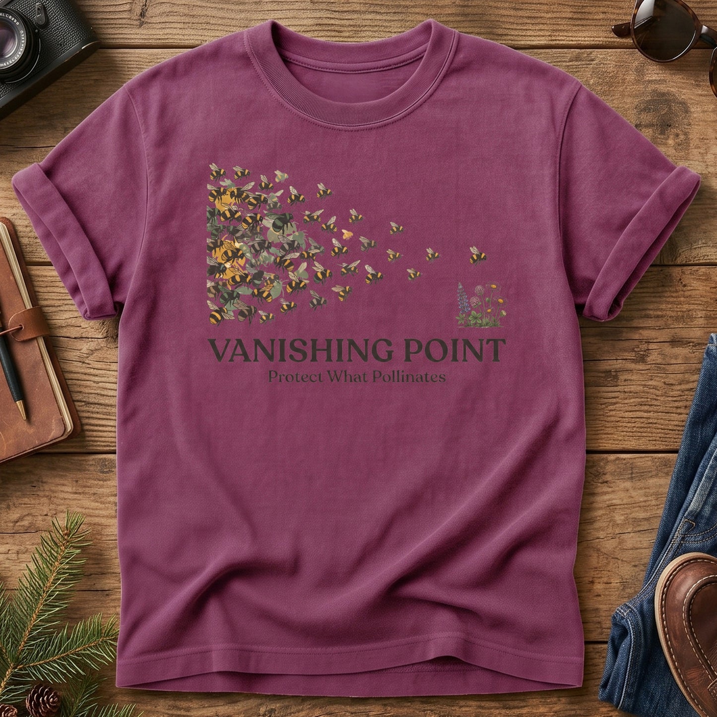 Protect What Pollinates Tee – fading bee swarm graphic tee, product photo 2