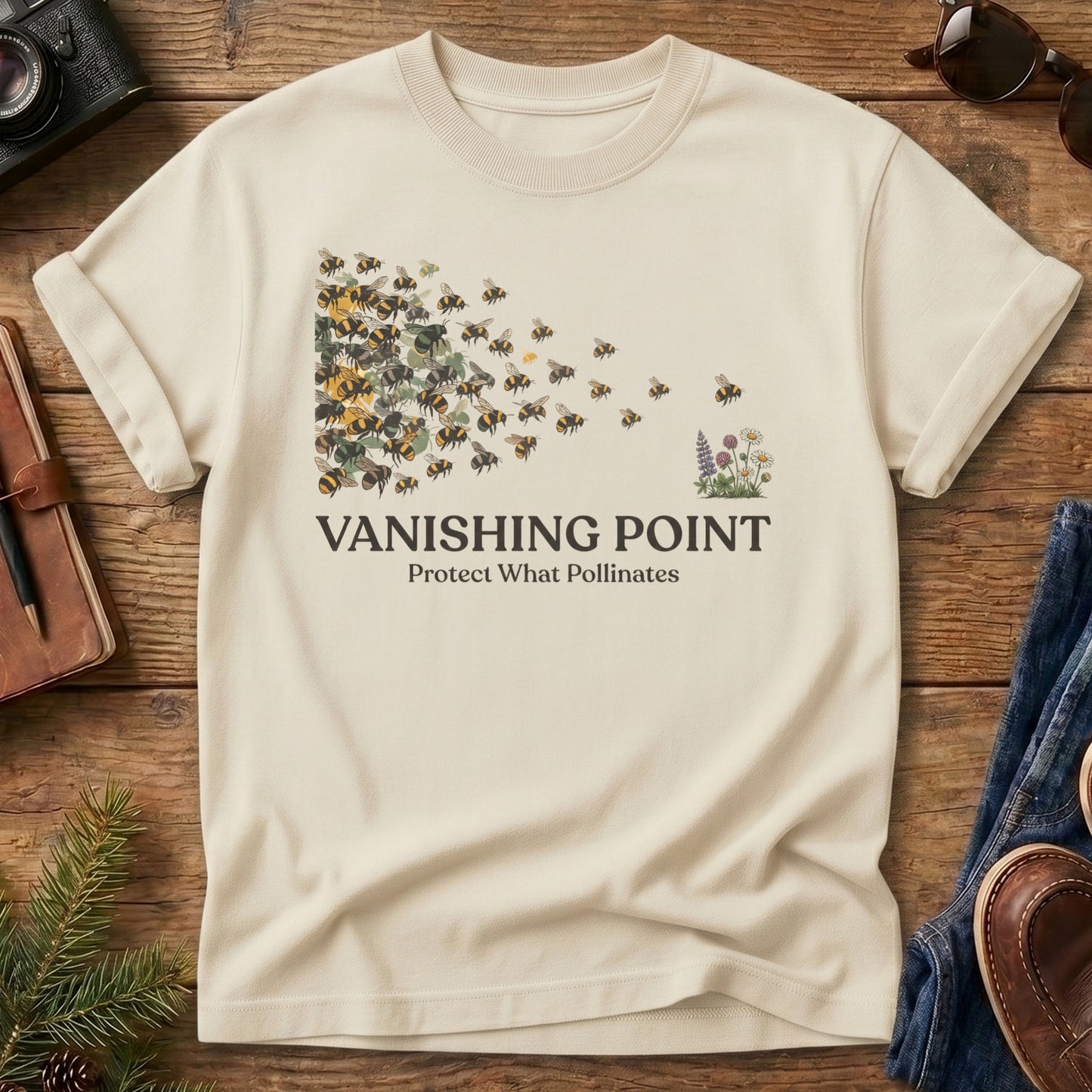 Protect What Pollinates Tee – fading bee swarm graphic tee, product photo 3