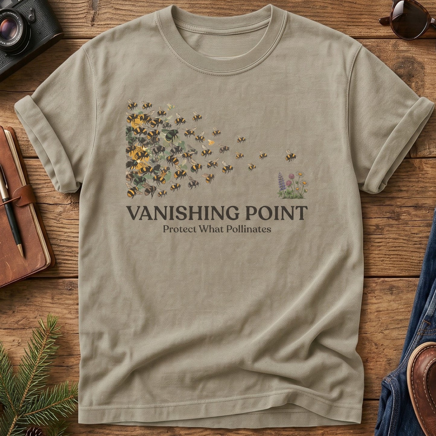 Protect What Pollinates Tee – fading bee swarm graphic tee, product photo 4