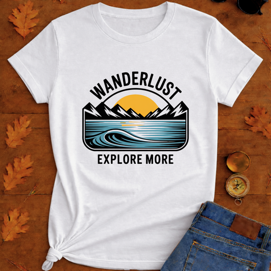 Road Trip Lake Patch T-Shirt — 'LAKE' Sunset Mountains