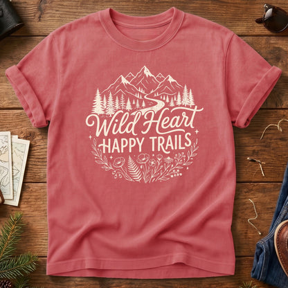 Wild Heart Happy Trails Tee in Watermelon — mountain and wildflower graphic
