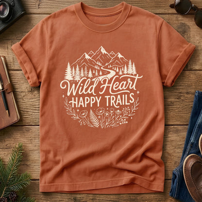Wild Heart Happy Trails Tee in Yam — mountain and wildflower graphic