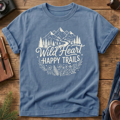 Wild Heart Happy Trails Tee in Blue Jean — mountain and wildflower graphic