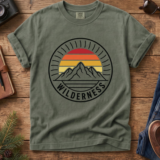 Wilderness Sunset Mountain Tee – folded flat lay of garment-dyed Comfort Colors fabric