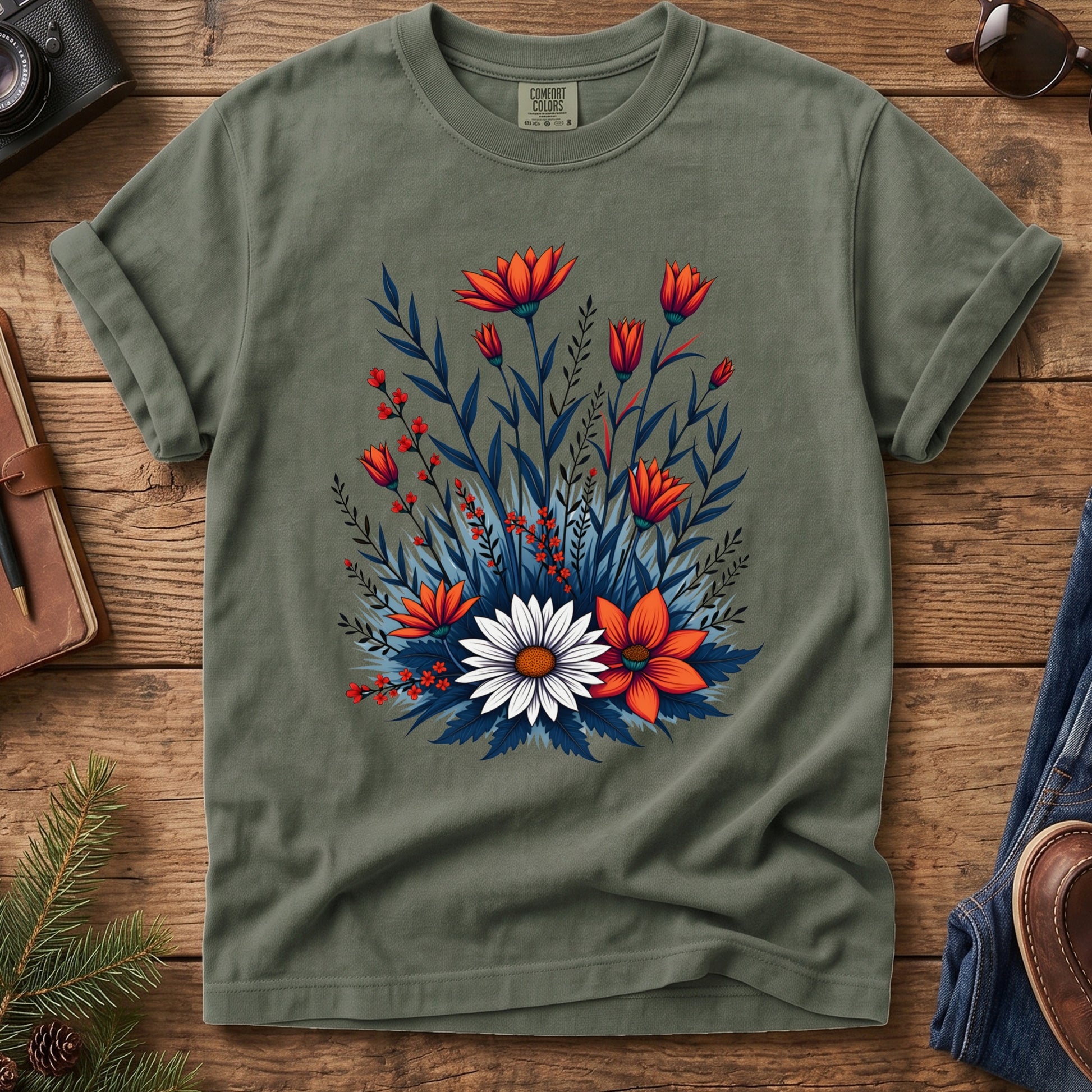 Wildflower Garden Tee – additional angle showing wildflower garden print